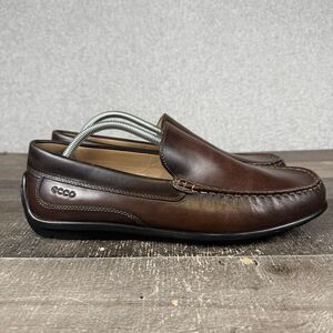 Ecco Men Size 44 US 11 Classic Moc Loafers Coffee Brown Leather Driving Shoes